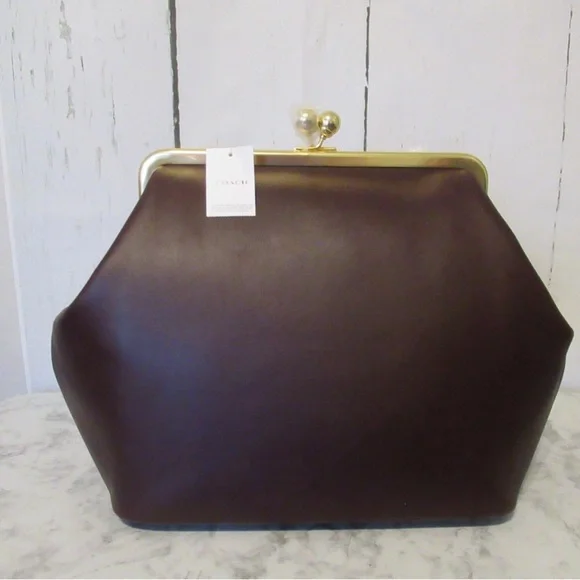 Coach kisslock large Dark Brown Leather Bag brand new with tags - Picture 5 of 7